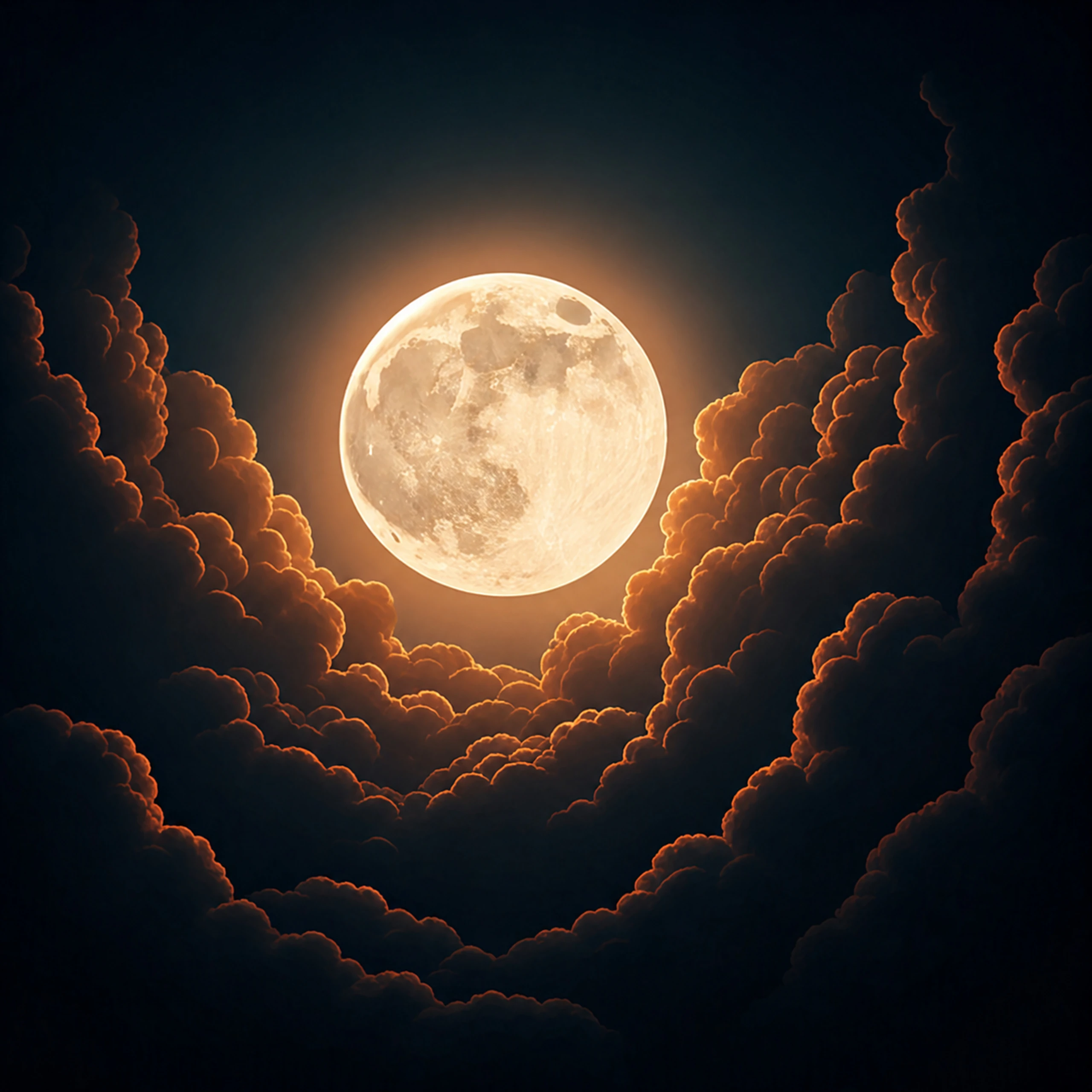Leuchtender Vollmond über dunklen Wolken als Symbol für weibliche Zyklen